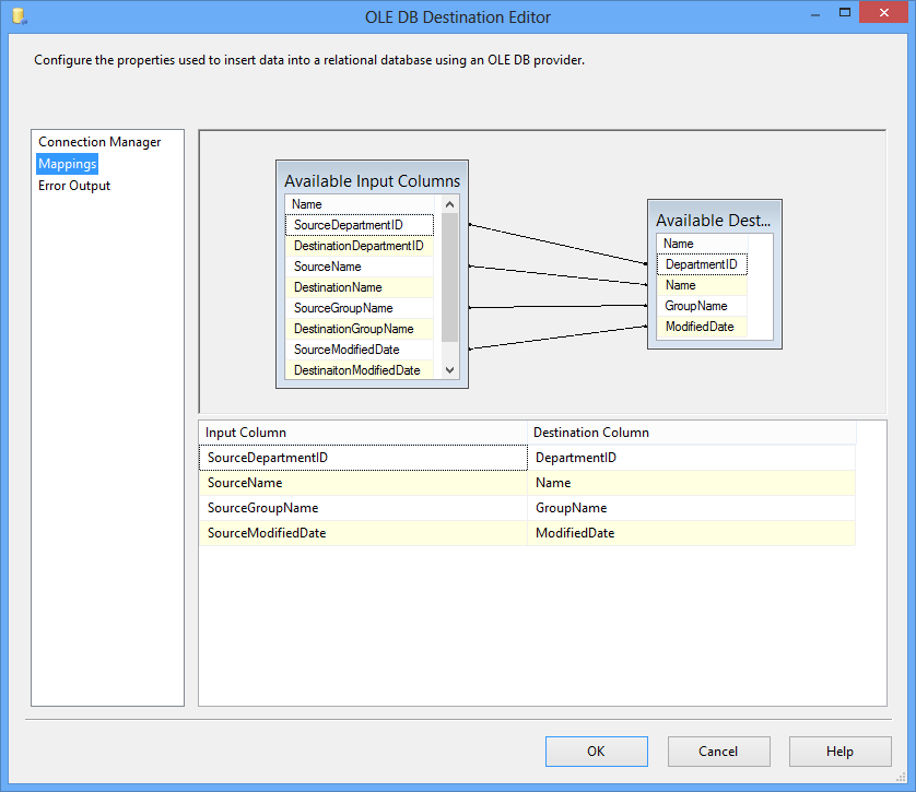 Configuring Destination Tables